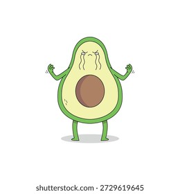 Bonito abacate fruta desenho animado personagem chorando doodle