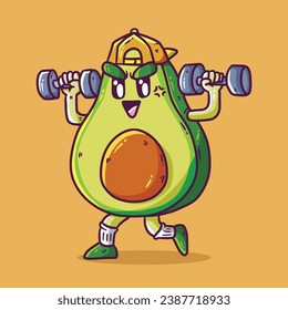 Cute aguacate personaje de mascota de frutas levantando imagen de dibujos animados vectoriales de barro. Dibujo de la caricatura del vector aguacate.