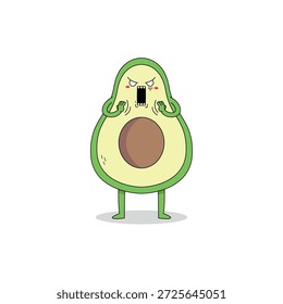 Cute avocado fruit slice cartoon character shocked expression doodle