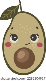 Cute avocado fruit vector, Fruit with face, Happy avocado vector, Summer fruit with eyes, Kids funny illustration