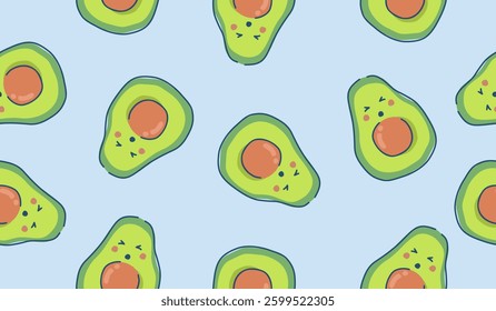 Cute avocado fruits pattern background vector design