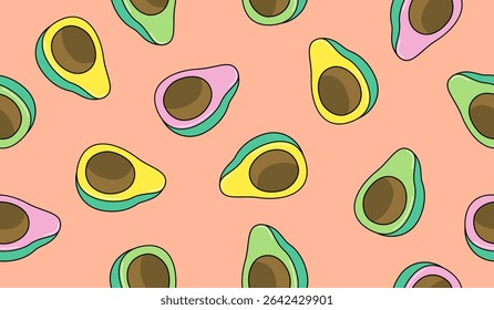 Design de vetor de fundo de padrão de frutas de abacate bonito