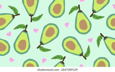 Design de vetor de fundo de padrão de frutas de abacate bonito