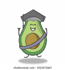 cute avocado graduation character vector template design illustration