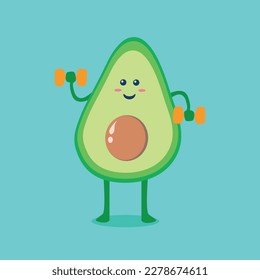 Cute Avocado Gym Cartoon Illustration