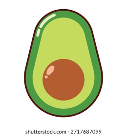 Medio aguacate lindo con el icono de la historieta del hoyo aislado en fondo transparente.