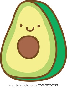 Cute avocado halved cartoon illustration.