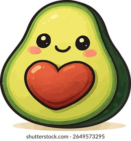 Abacate bonito com um coração Kawaii Fruit Illustration
