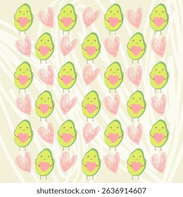Cute avocado and heart seamless pattern for gift wrapping, textile, book covers and wallpapers. Illustration vector