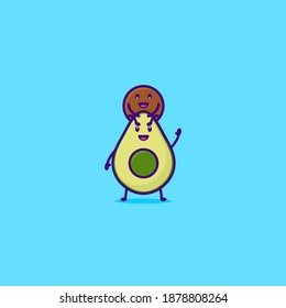 Cute Avocado And Hip The Seed Vector Illustration EPS 10. With Fun, Funny, And Simple Style Line Blue, Green Color, Brown, Blue Background. Recommended For Kids And Children Cover Book Or Logo Mascot 