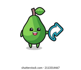cute avocado hold social media share symbol , cute style design for t shirt, sticker, logo element