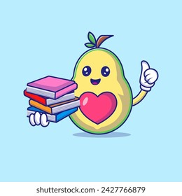 Cute Avocado Holding Books Vector Icon Illustration