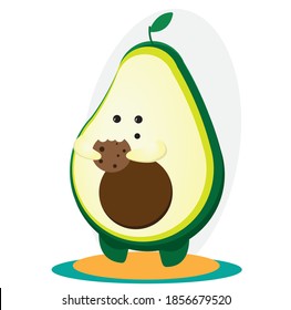 Cute avocado holding a delicious cookie. Illustration for animation