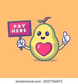 Cute Avocado Holding Signboard Mascot Character Vector Icon Illustration