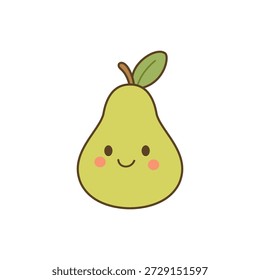 Cute Avocado Icon – Vector plano de frutas con cara sonriente
