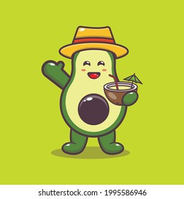 Cute avocado illustration. Summer time. Cute vector design character. Vector isolated flat illustration for poster, brochure, web, mascot, sticker, logo and icon.