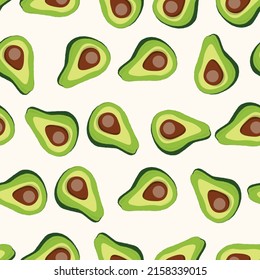 Cute avocado einzeln auf weißem Hintergrund. Grüne Avocados mit Blättern und Scheiben. Natürliche leckere frische, reife Früchte schmecken im Sommer. Vektorgrafik für Verpackung, Karte, anderes Design. Lebensmittelkonzept.