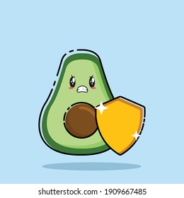 cute avocado kawaii flat design 
