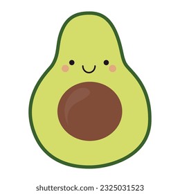 Cute avocado in kawaii style. Clipart image isolated on white background.