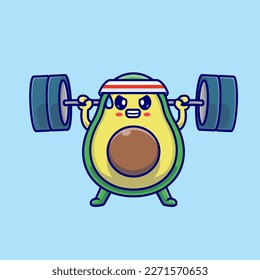 Cute Avocado Lifting Barbell Cartoon Vector Icon Illustration. Food Sport Icon Concept Isolated Premium Vector. Flat Cartoon Style