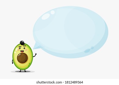 Cute avocado mascot with bubble speech