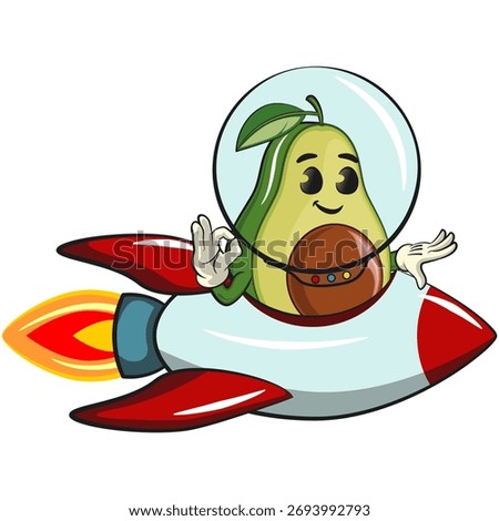 cute avocado mascot cartoon vector illustration with light flame character driving a jet plane, healthy food concept, isolated design for logo, kids, and nutrition themes, work of hand drawn