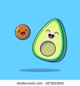 Cute avocado mascot. Cute character, keto diet, kawaii, smile, and happy. Food and fruit icon concept illustration. Flat cartoon vector illustration isolated.