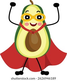 Cute Avocado Mascot Dressed as a Superhero
