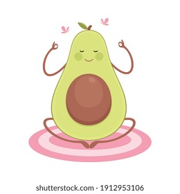 Cute Avocado Meditating in Lotus Position, Funny Fruit Character Doing Sports, Healthy Eating and Lifestyle, Fitness Concept Cartoon Style Vector Illustration
