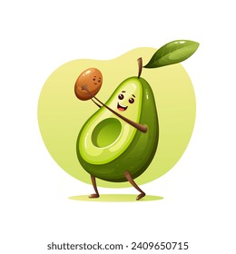 Cute avocado mom holding her seed. Cartoon illustration. Kawaii style. Mother's Day card. Good for greeting cards, banners, textiles, gifts, t-shirts, mugs, baby clothes.