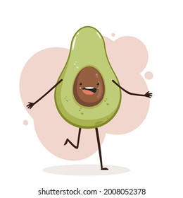 Cute avocado on pink background. Happy kawaii fruit. Cartoon character feeling happy. Illustration can be used for children's clothing or things design, cards, banners, cover, posters and other users