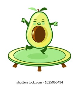 Cute avocado on a trampoline. Vector illustration. Isolated on white.