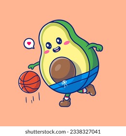 Cute Avocado Playing Basketball Cartoon Vector Icon Illustration. Food Sport Icon Concept Isolated Premium Vector. Flat Cartoon Style