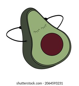 Cute Avocado relax. Funny vector cartoon character isolated on a white background. No stress, relax vector illustration. Kawaii card. Cartoon avocado character. 