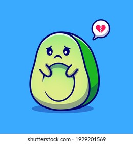 Cute Avocado Sad Lose Seed Cartoon Vector Icon Illustration. Fruit Nature Icon Concept Isolated Premium Vector. Flat Cartoon Style