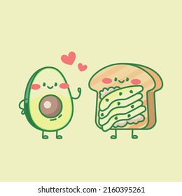 Cute avocado and sandwich characters. Cartoon vector isolated illustration