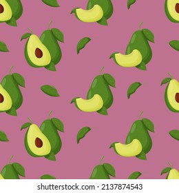 Cute avocado seamless pattern. Flat vector illustration.