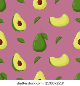 Cute avocado seamless pattern. Flat vector illustration.