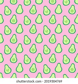 Cute Avocado Seamless Pattern on pink background. Avocado Fruit on bright pink background. Healthy food. Vector illustration
