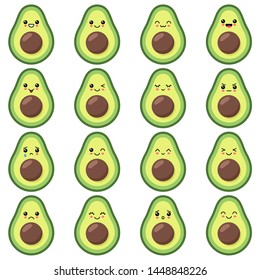 Cute Avocado Set With Different Emotions