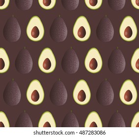 Cute avocado with slice on dark background pattern seamless backdrop wallpaper. Vector image