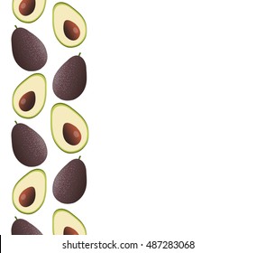 Cute avocado and slice on white background with space for your text design, Vector image