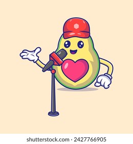 Cute Avocado Speak With A Microphone Mascot Character Vector Icon Illustration