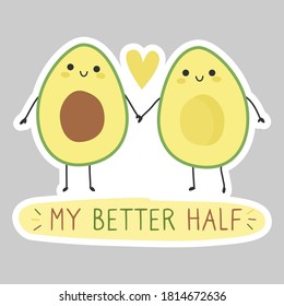 Cute avocado sticker. Kawaii cartoon badge, fun food character vector, girl fashion patch