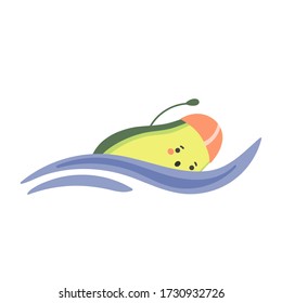 Cute avocado in swimming pool. Funny Avocado swmmer. Active lifestyle. Vector illustration isolated on white background