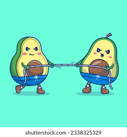 Cute Avocado Umarmung des Kriegskartoon Vektorsymbol Illustration. Food Holiday Icon Konzept isoliert Premium Vektorgrafik. Flachbildkartonstil