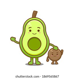 Cute avocado. Vector illustration of chibi character isolated on white background.