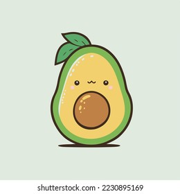 cute avocado, yellow, green, brown, vector, icon