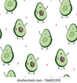 Cute avocados. Hand drawn vector seamless pattern