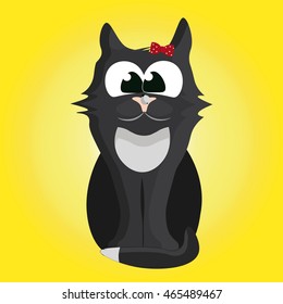 Cute awesome funny active kittie cat pet sitting with bow tie and clew accessories vector illustration